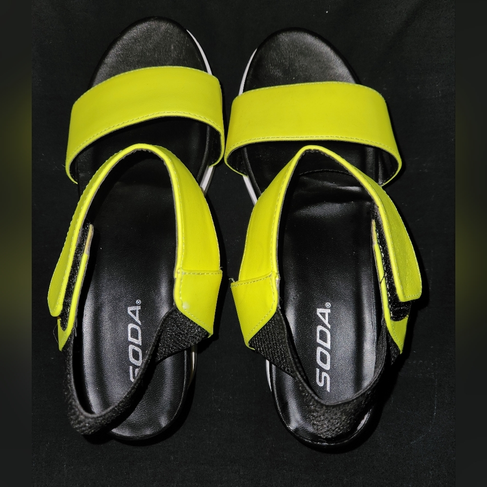 Women *highlighter yellow* sandals! Velcro wit Elastic back